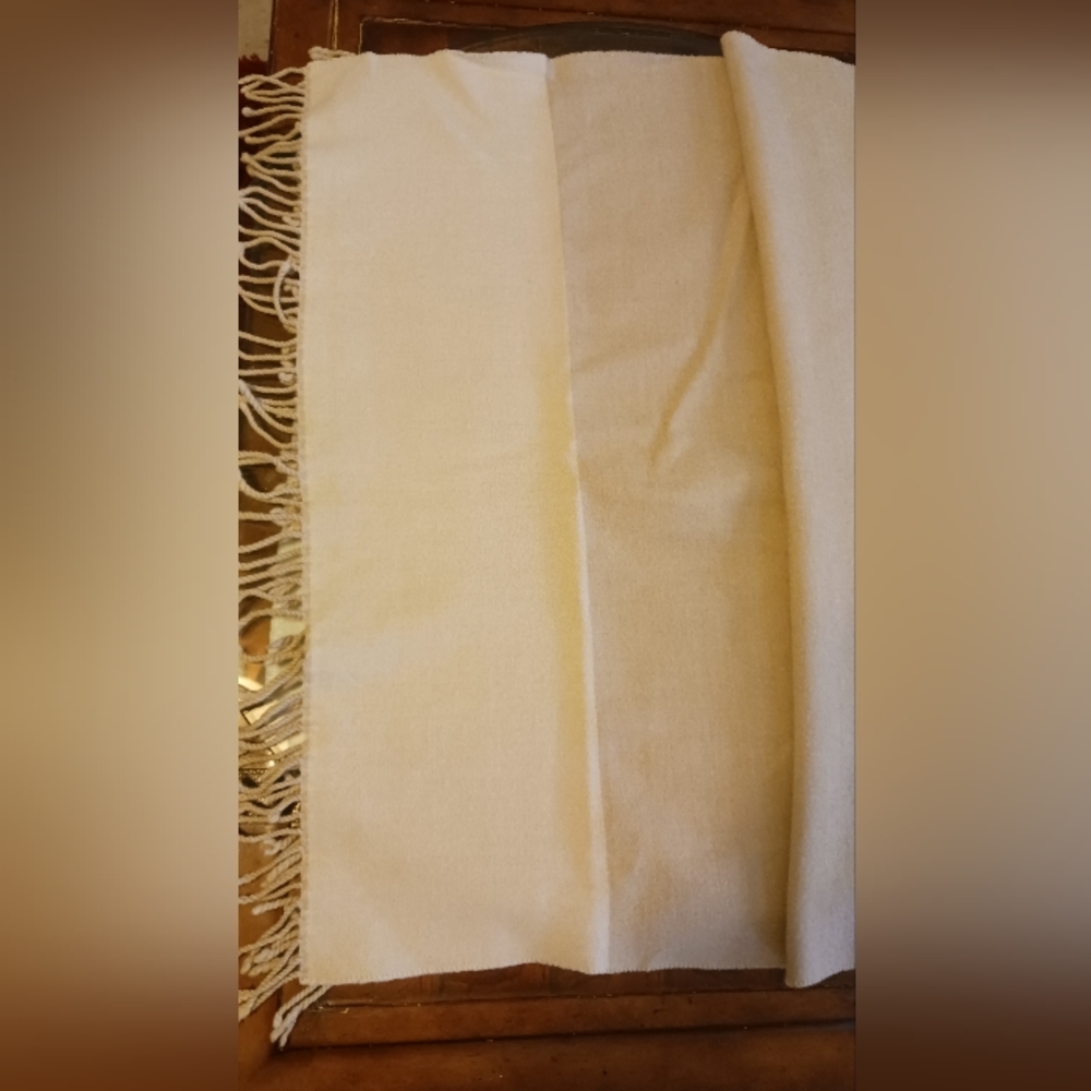 Wrap around, scarf, light brown and beige with fringe